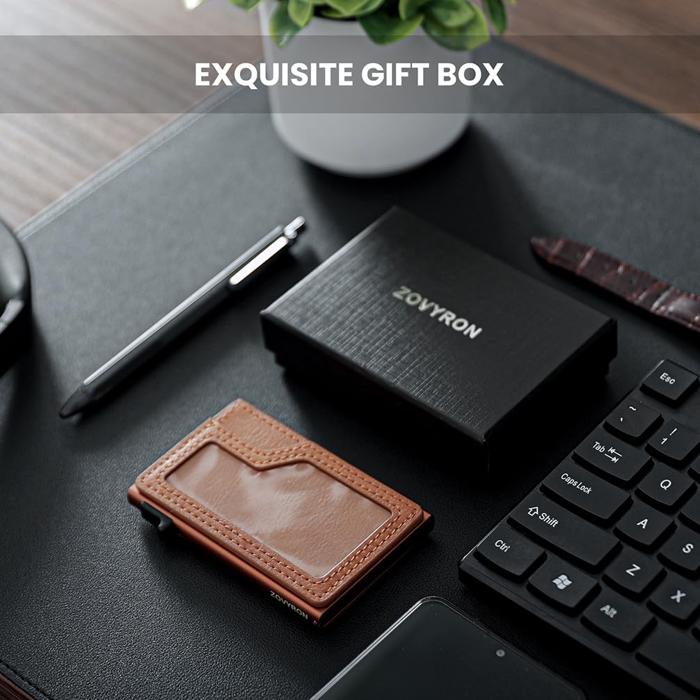 Slim Minimalist Wallet With ID Window,Pop Up Card Holder With Money Pocket Smart Wallet For Men RFID Blocking Metal Card Case