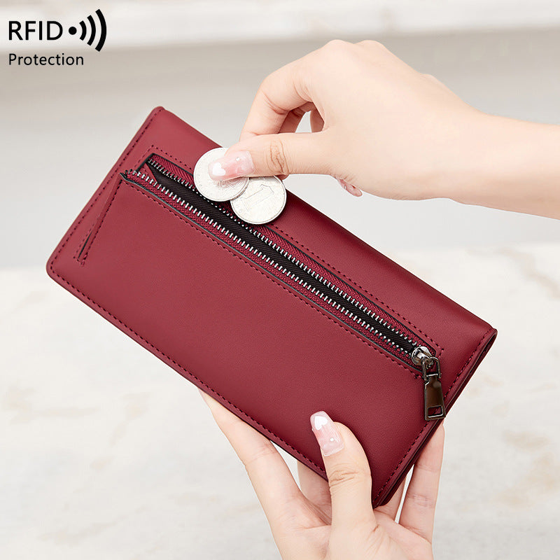 RFID Anti-Theft Wallet PU Simple Portable With Zipper And Multiple Card Slots