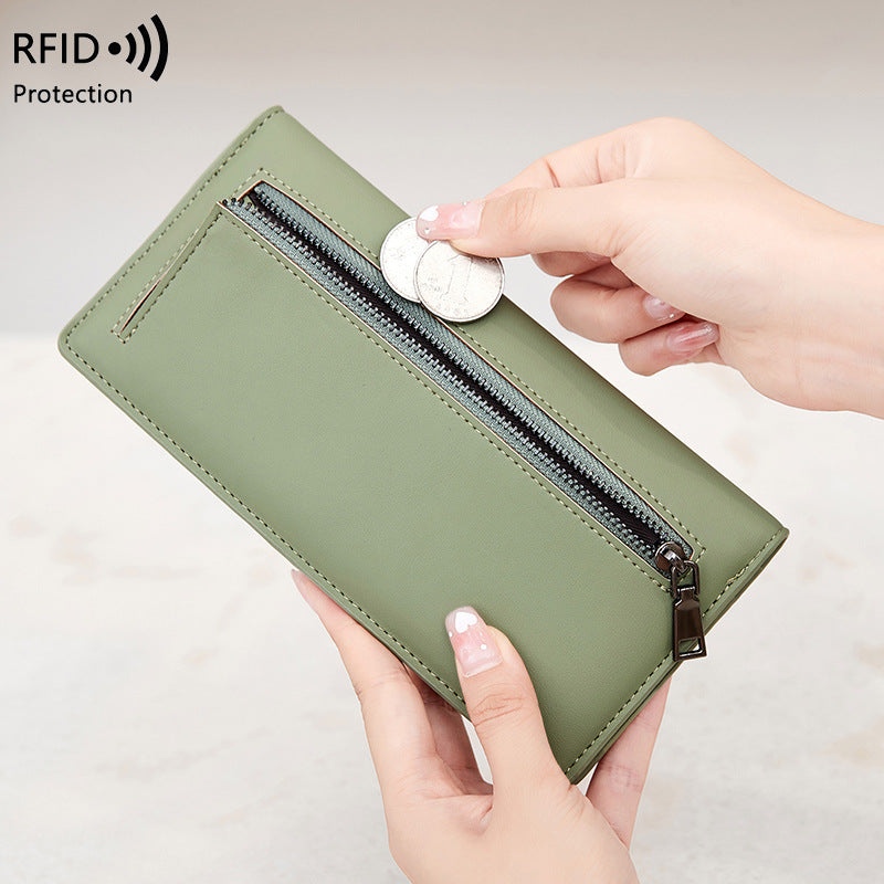 RFID Anti-Theft Wallet PU Simple Portable With Zipper And Multiple Card Slots