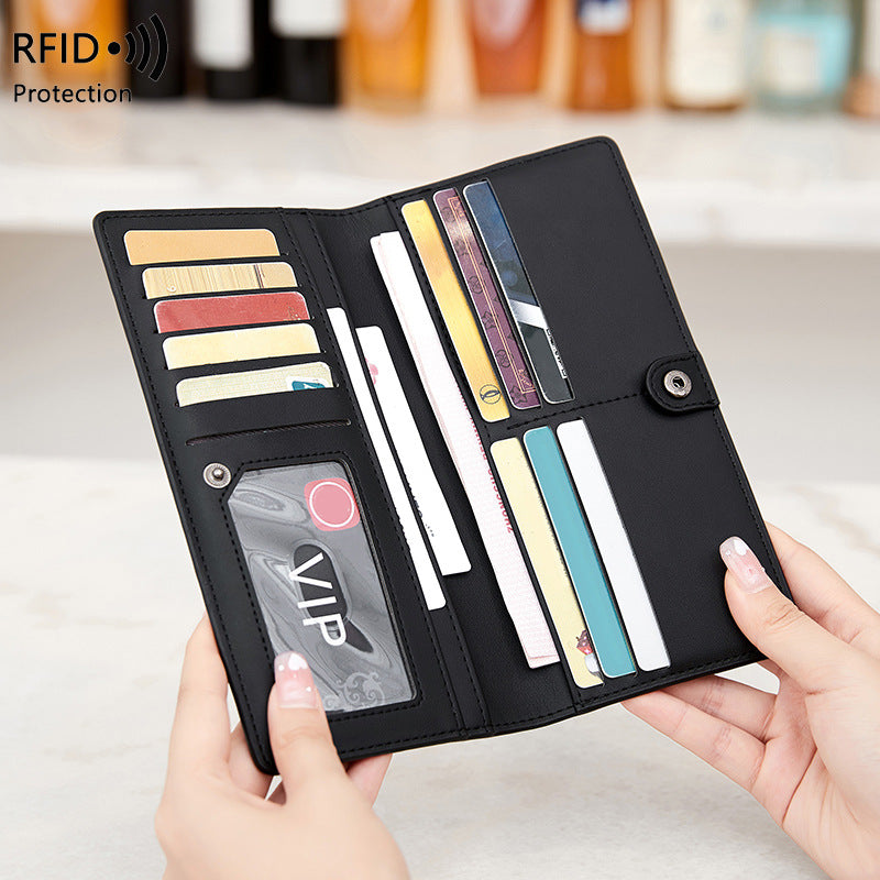 RFID Anti-Theft Wallet PU Simple Portable With Zipper And Multiple Card Slots