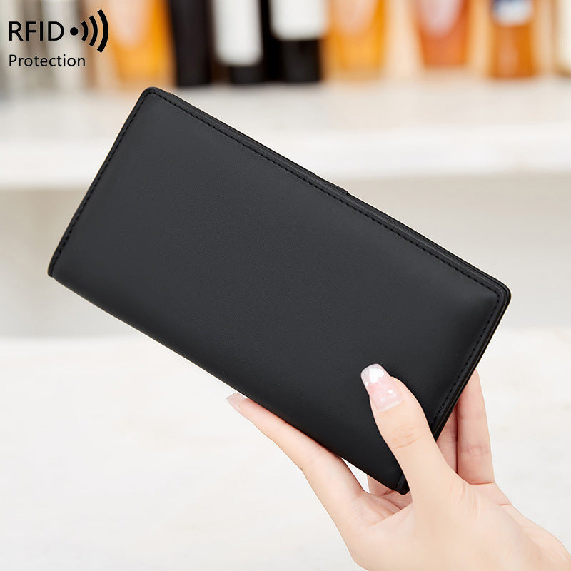 RFID Anti-Theft Wallet PU Simple Portable With Zipper And Multiple Card Slots