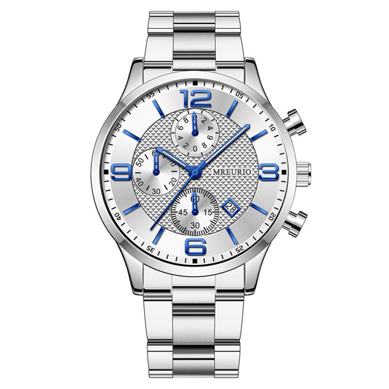 Fashion Numbers Three-eye Calendar Men's Watch