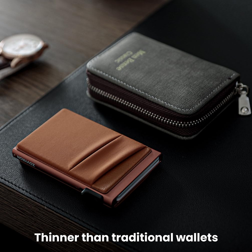 Slim Minimalist Wallet With ID Window,Pop Up Card Holder With Money Pocket Smart Wallet For Men RFID Blocking Metal Card Case