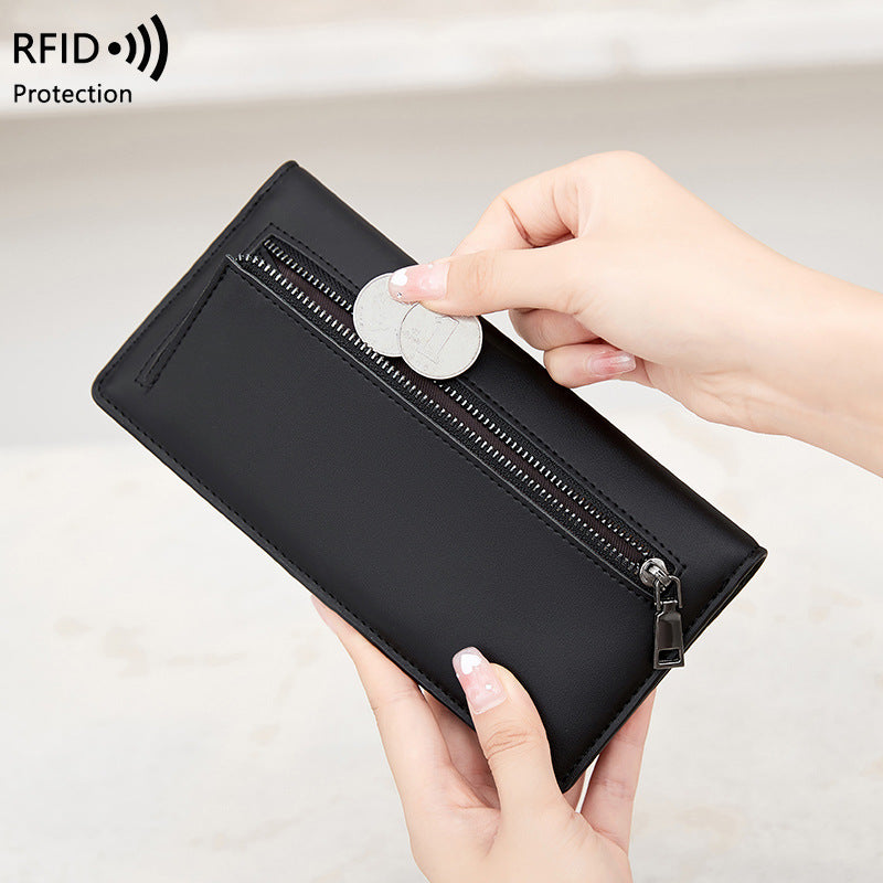 RFID Anti-Theft Wallet PU Simple Portable With Zipper And Multiple Card Slots
