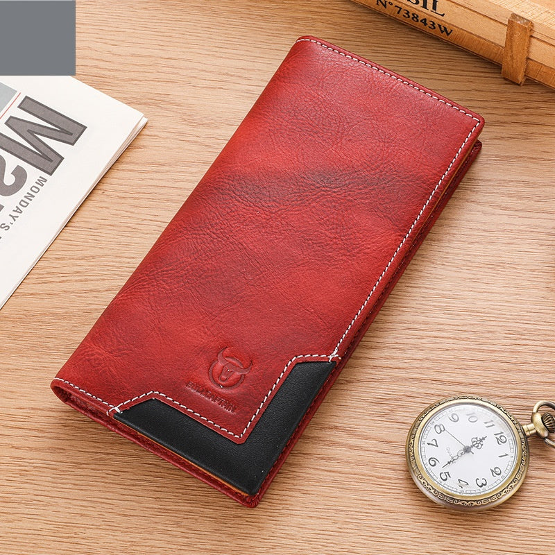 Captain Niu Oil-Waxed Leather Retro First-Layer Cowhide Bifold Large-Capacity Mens Wallet