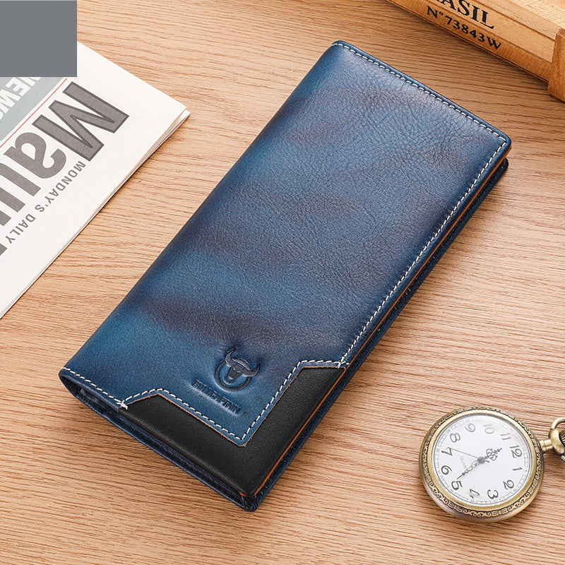 Captain Niu Oil-Waxed Leather Retro First-Layer Cowhide Bifold Large-Capacity Mens Wallet