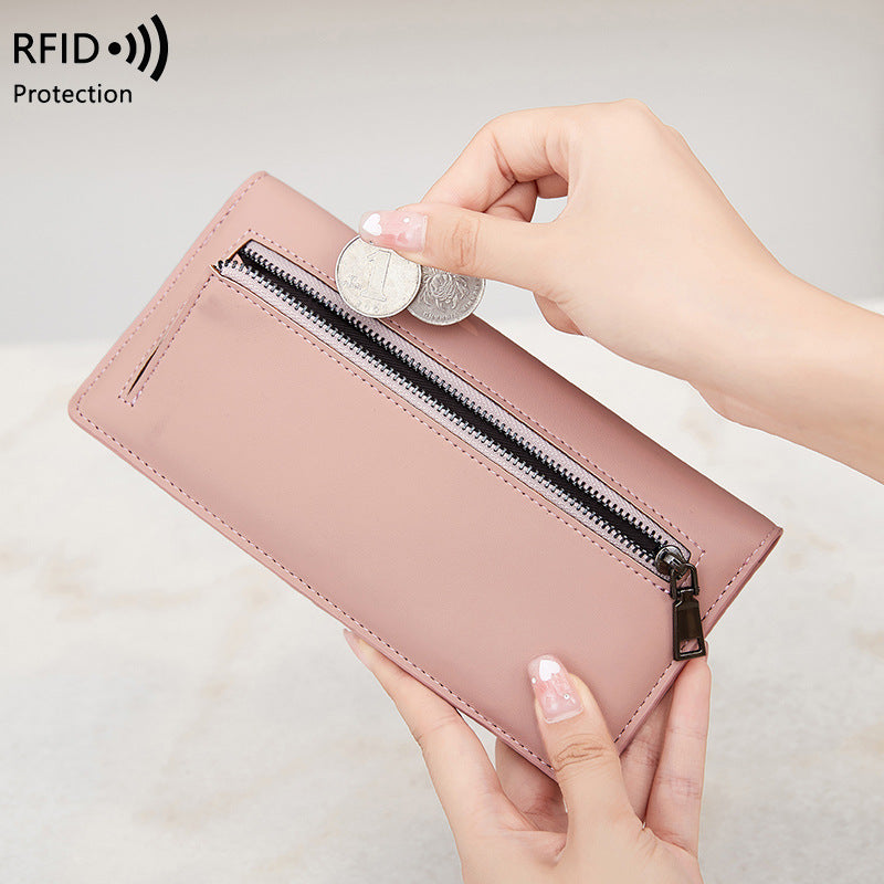 RFID Anti-Theft Wallet PU Simple Portable With Zipper And Multiple Card Slots